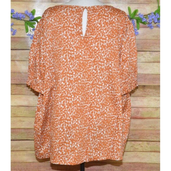 Ava & Viv Womens Burnt Orange Balloon Short Sleeve Pleated Blouse Plus Size 3X - Picture 6 of 10